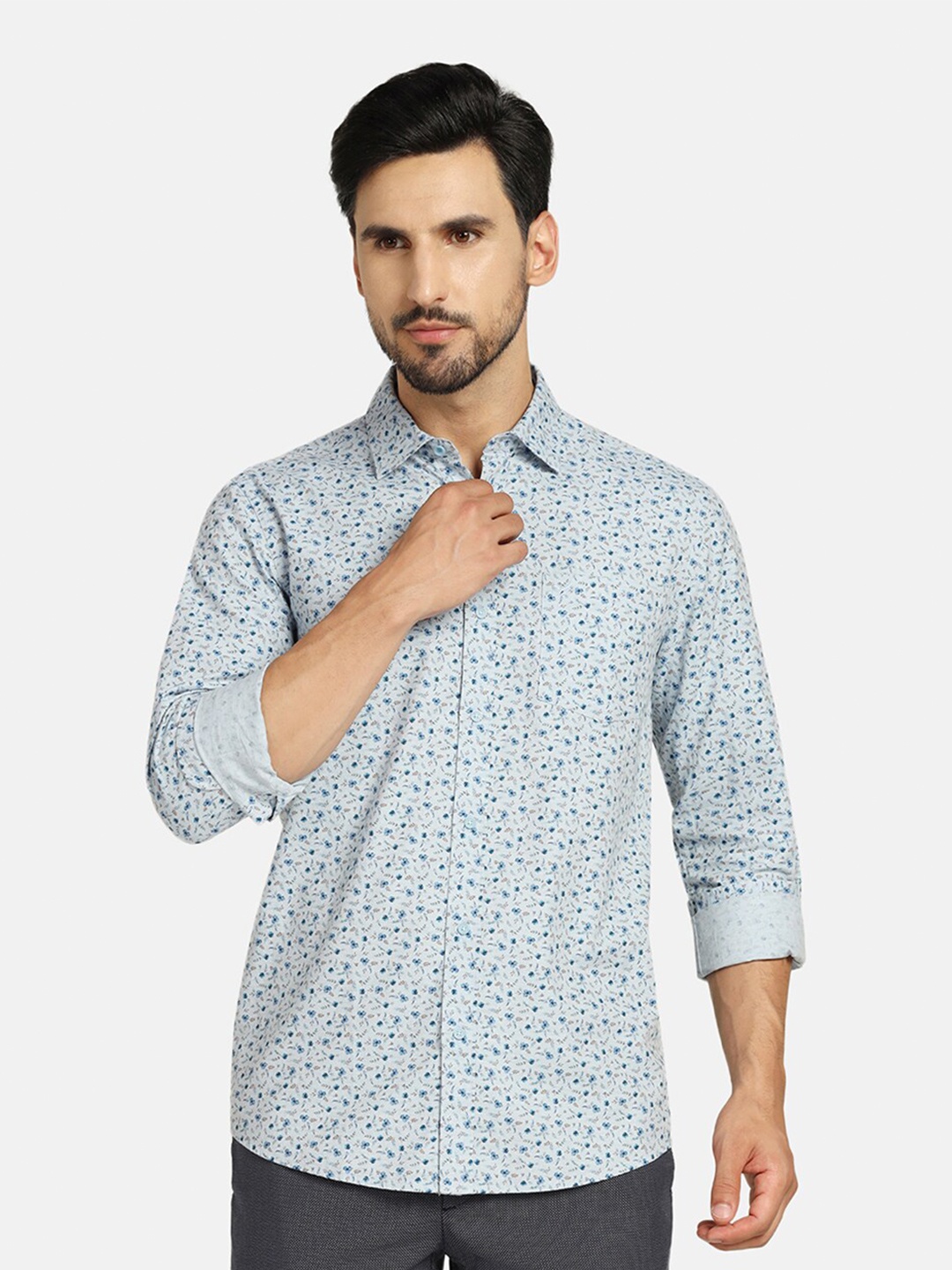 

Blackberrys India Slim Floral Printed Pure Cotton Casual Shirt, Blue