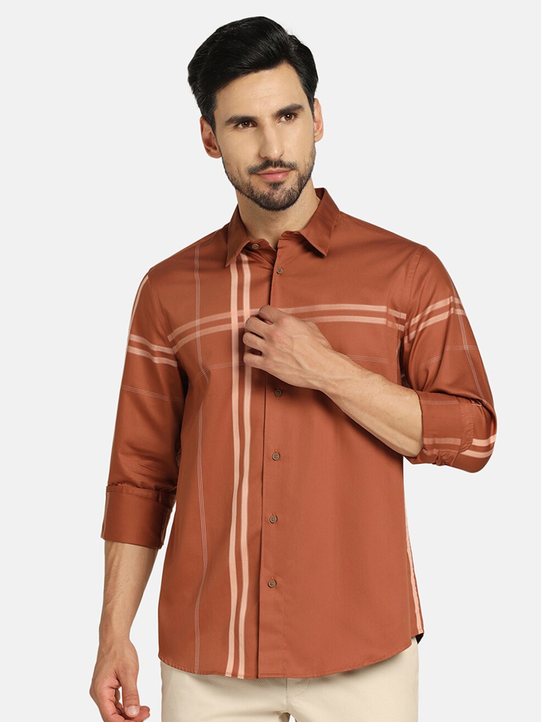 

Blackberrys India Slim Checked Pure Cotton Casual Shirt, Rust