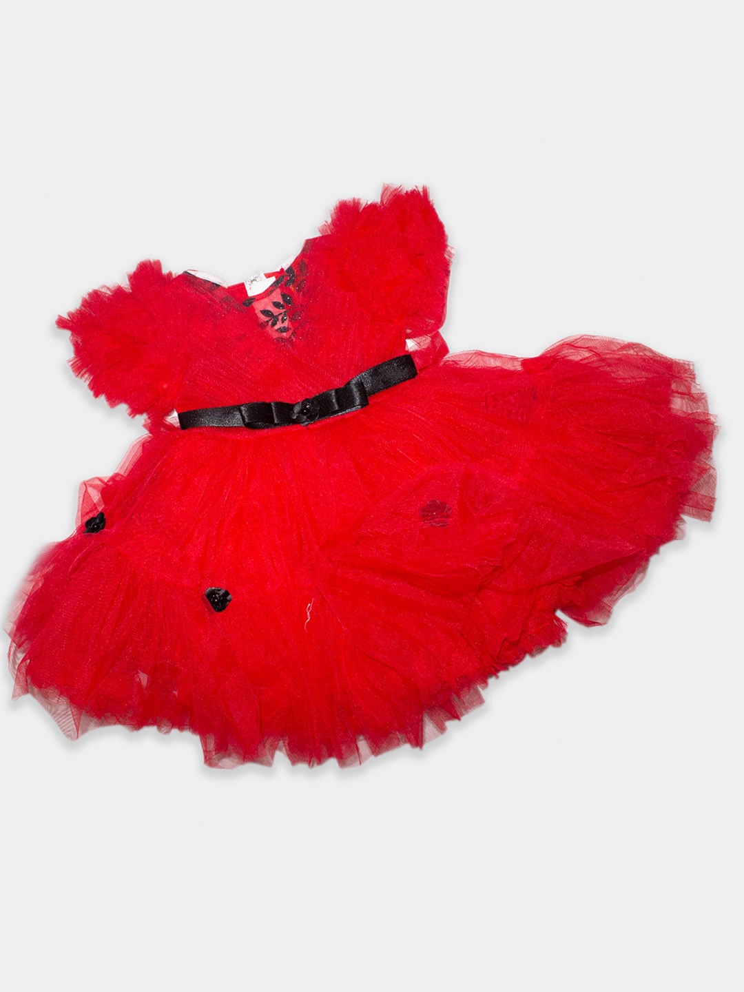 

Born Babies Infants Floral Self Design Cotton Fit & Flare Dress, Red