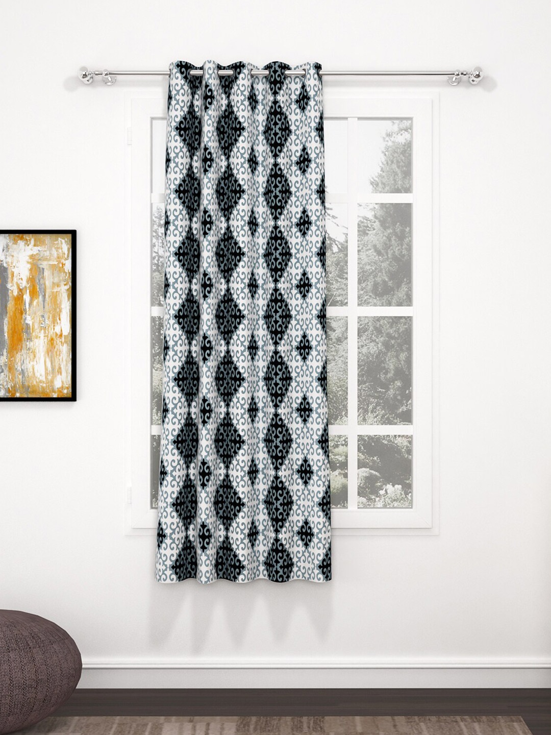 

Bedspun Raga Grey & White Ethnic Motifs Window Curtain