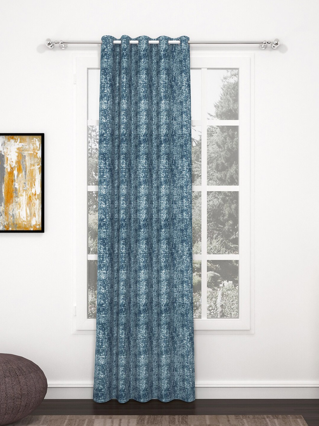 

Bedspun Raga Blue & Silver-Toned Abstract Door Curtain