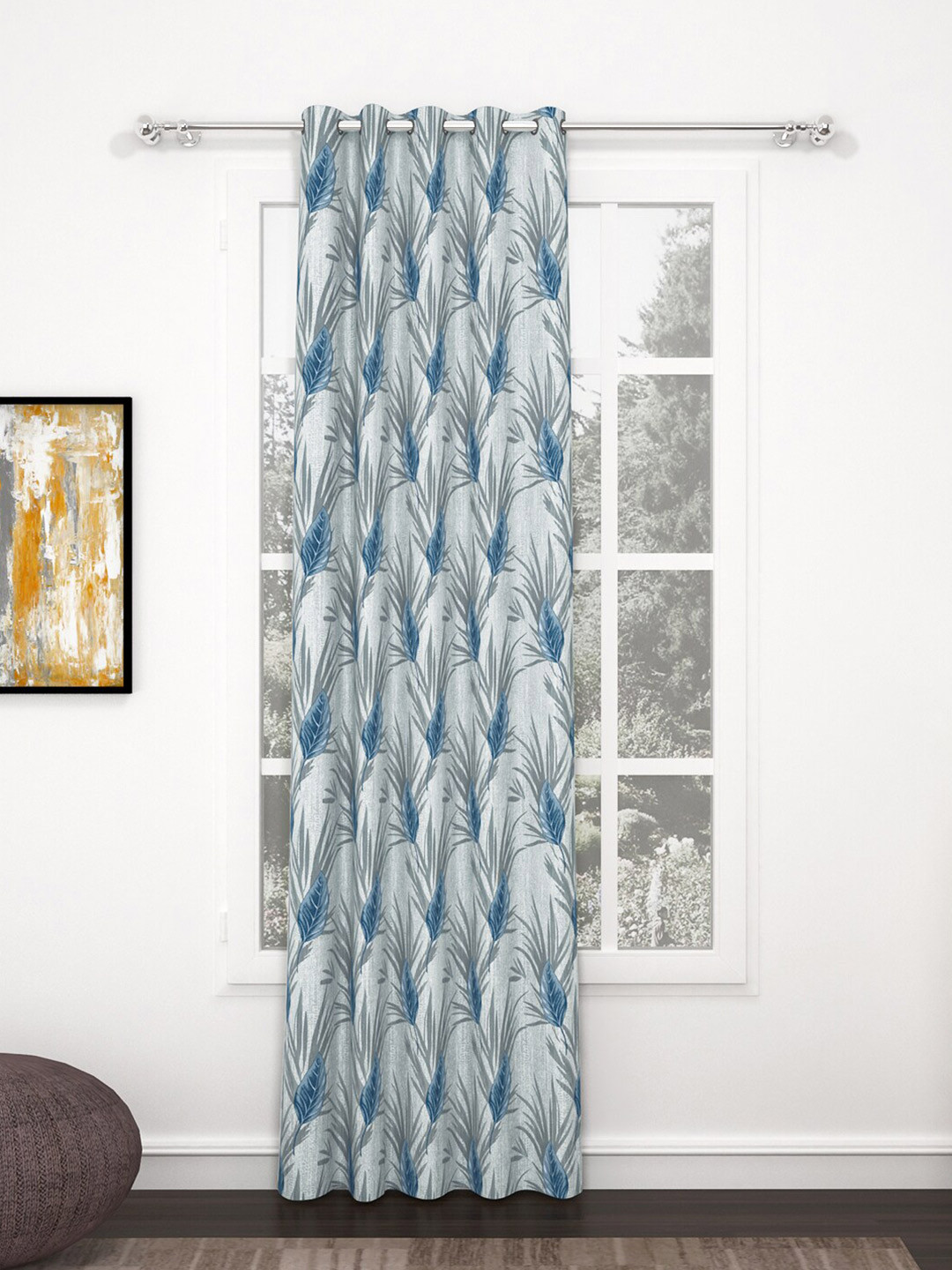 

Bedspun Raga Grey & Blue Floral Door Curtain