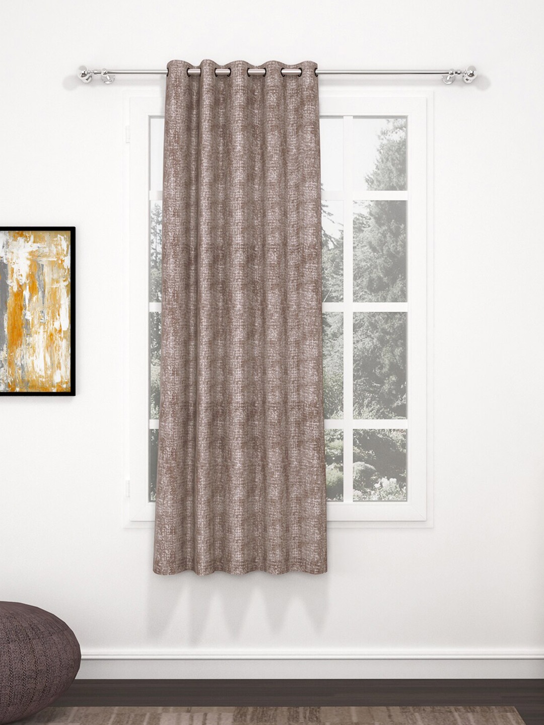 

Bedspun Raga Brown & Silver-Toned Abstract Window Curtain