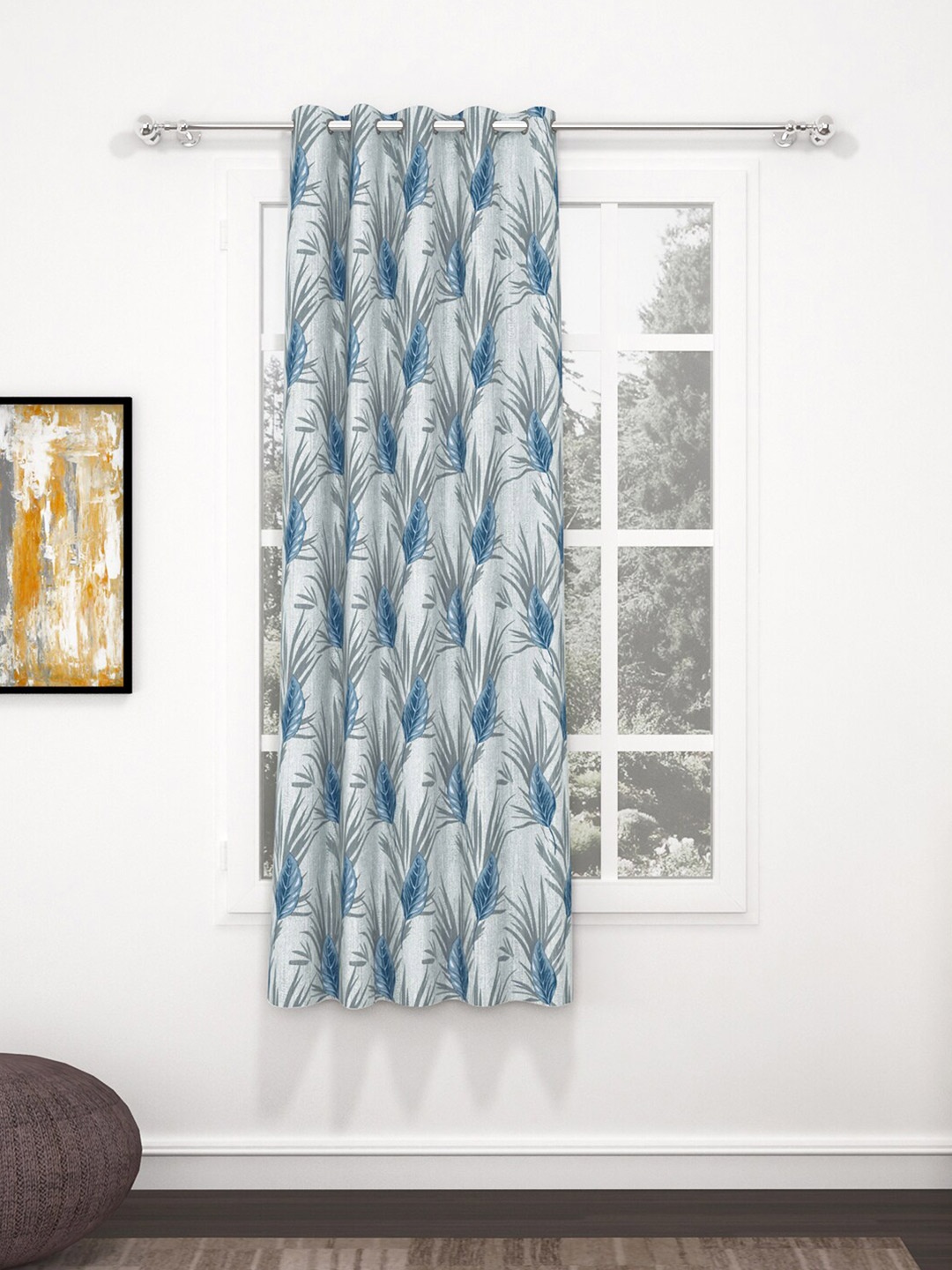 

Bedspun Raga Grey & Blue Floral Window Curtain