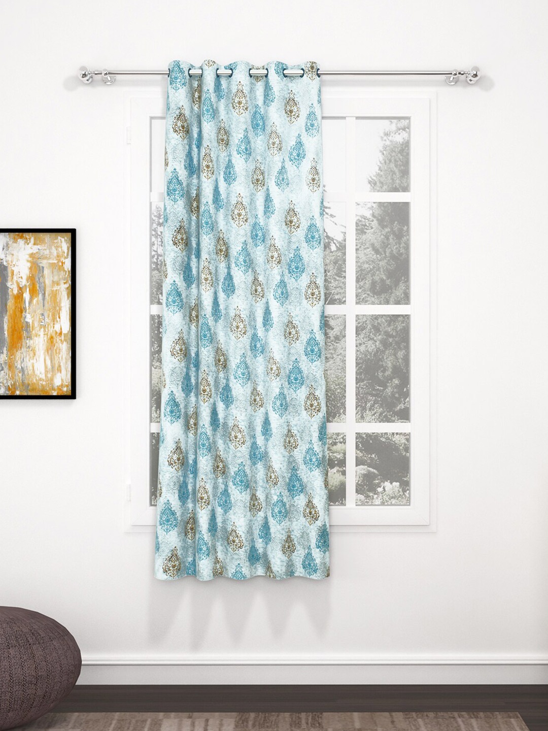 

Bedspun Raga Blue & Mustard Ethnic Motifs Window Curtain