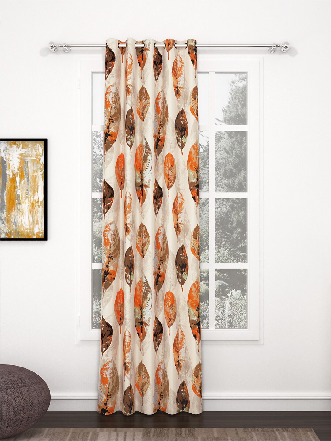 

Bedspun Raga Beige & Orange Floral Door Curtain