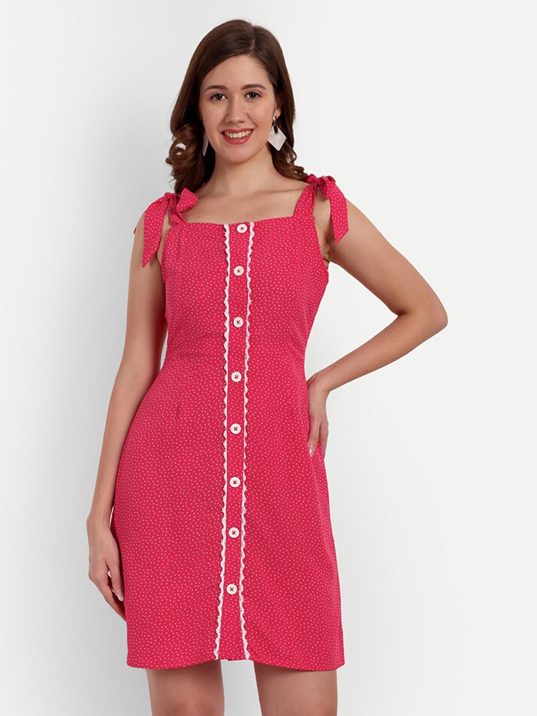 

D 'VESH Conversational Printed Georgette A-Line Dress, Red