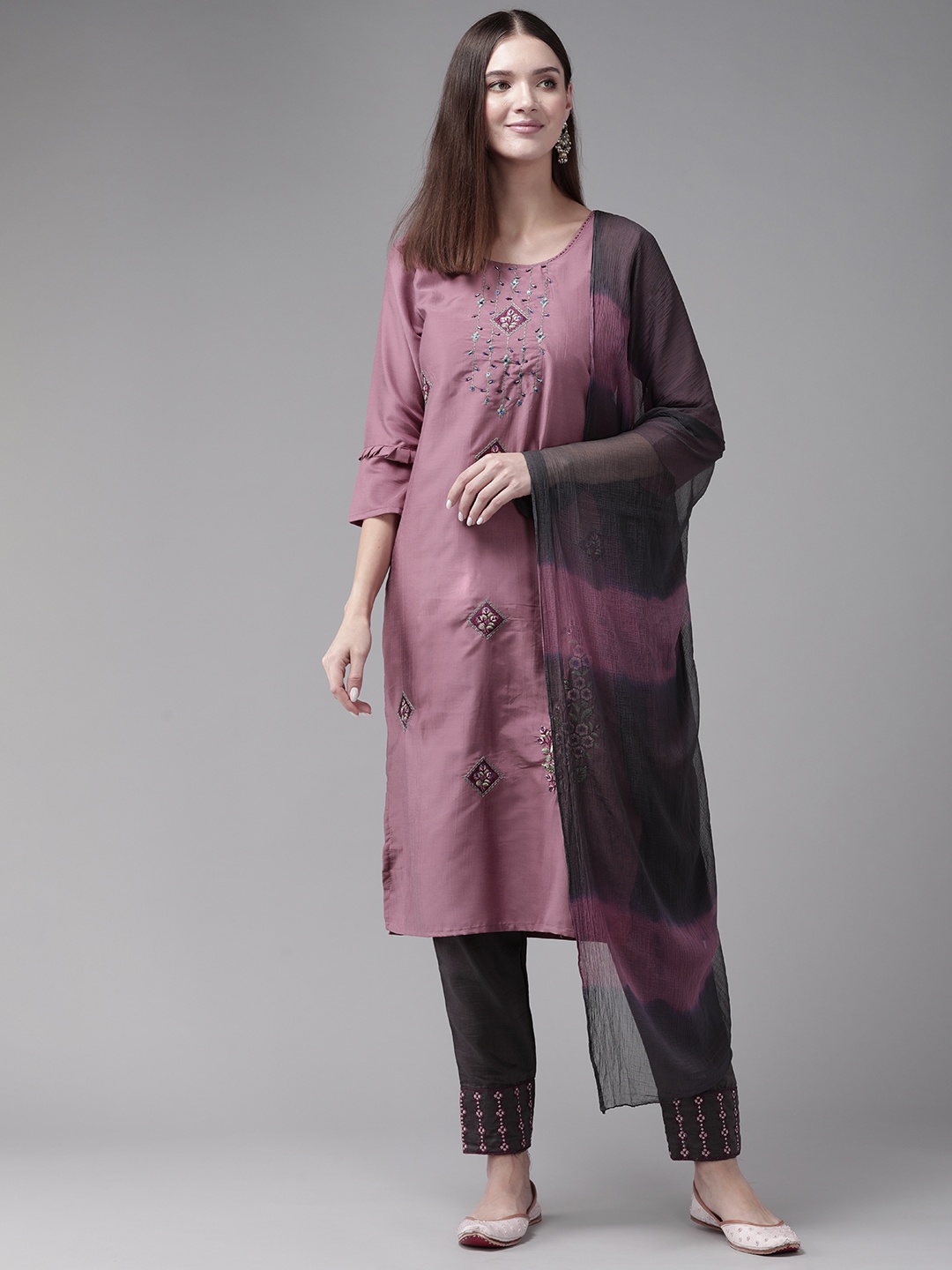 

Aarika Ethnic Motifs Embroidered Beads & Stones Pure Cotton Kurta with Trousers & Dupatta, Purple