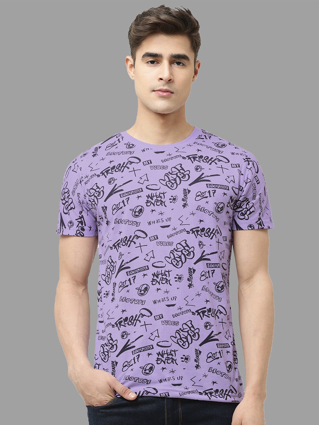 

Leotude Typography Printed Cotton T-Shirt, Purple