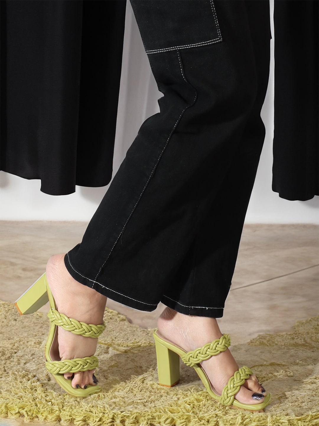 

ELLE Braided Straps Block Heels, Green