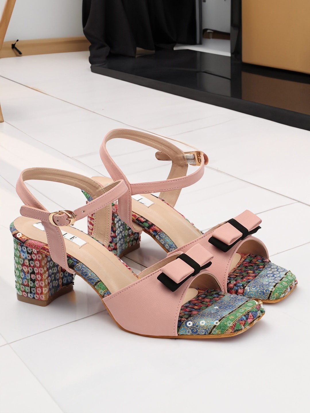 

ELLE Embellished Block Heels Sandals, Pink