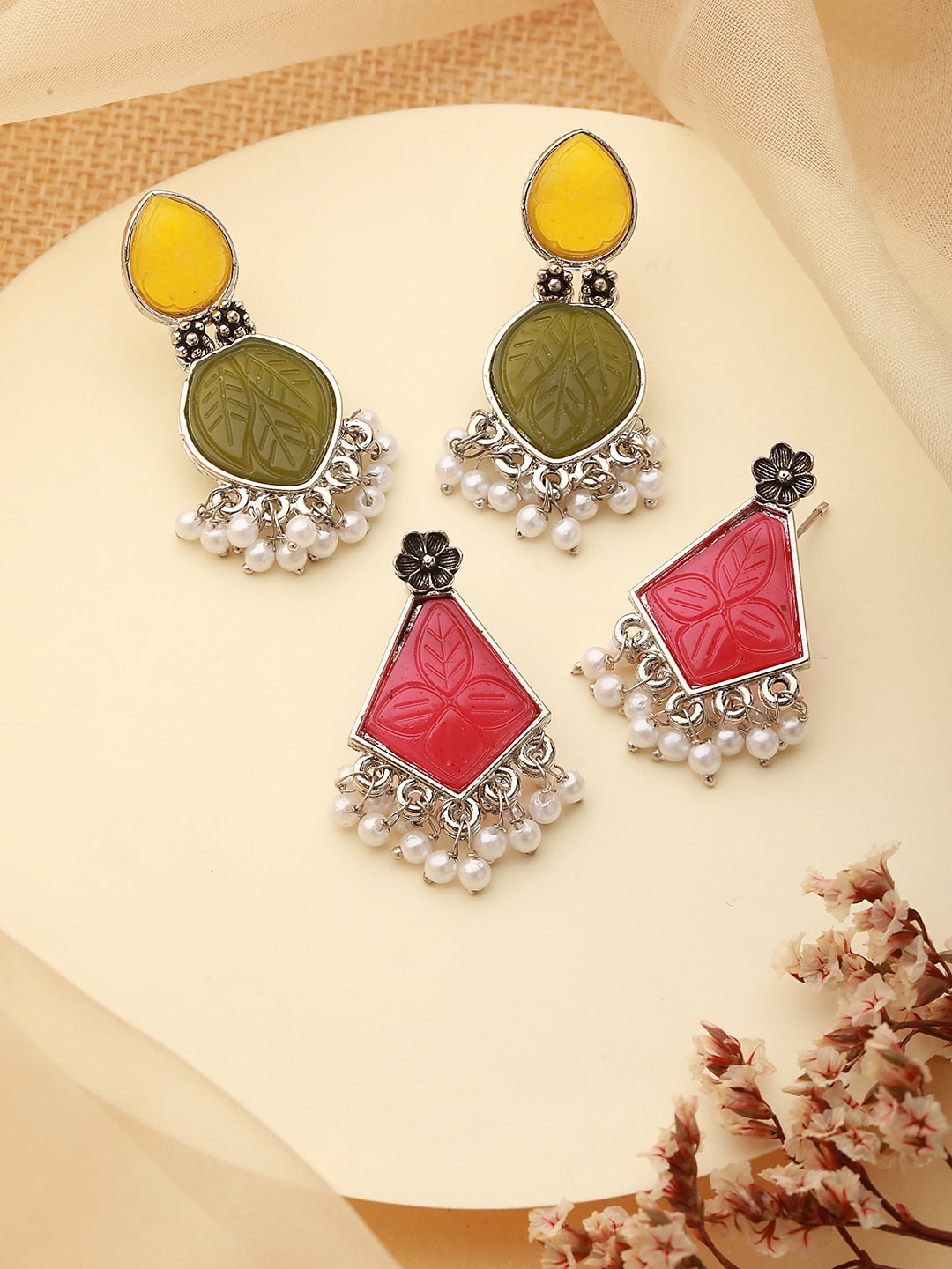 

Jazz and Sizzle Set Of 2 Silver-Plated Beaded Geometric Drop Earrings
