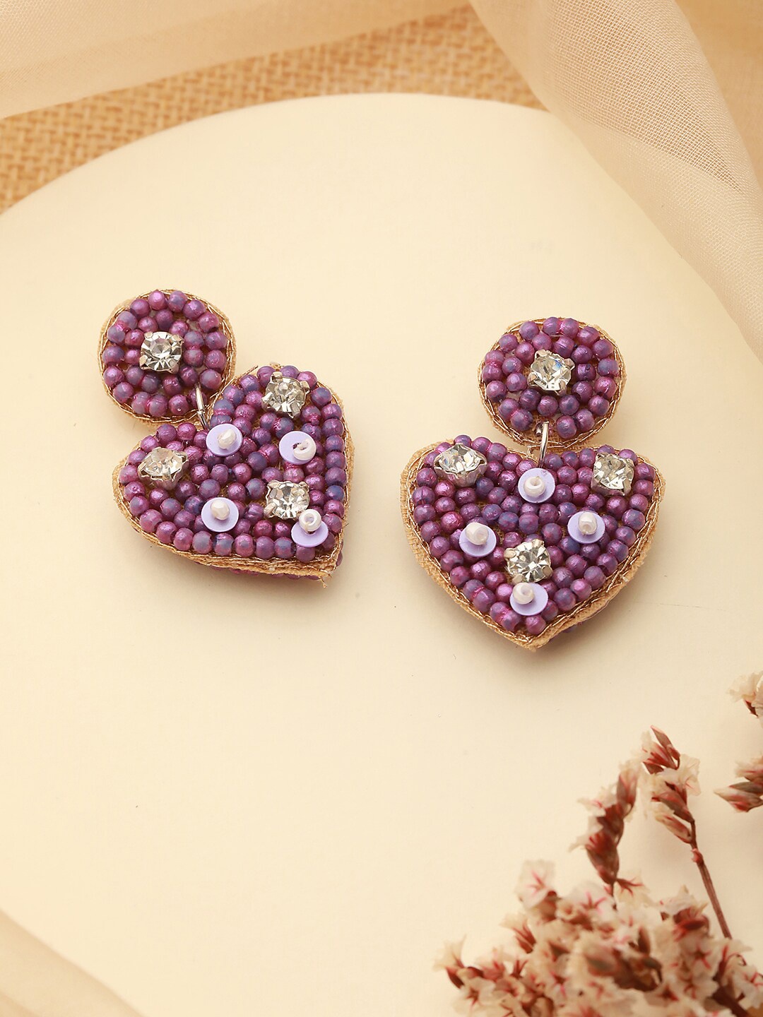 

Jazz and Sizzle Heart Shaped Beaded Drop Earrings, Purple