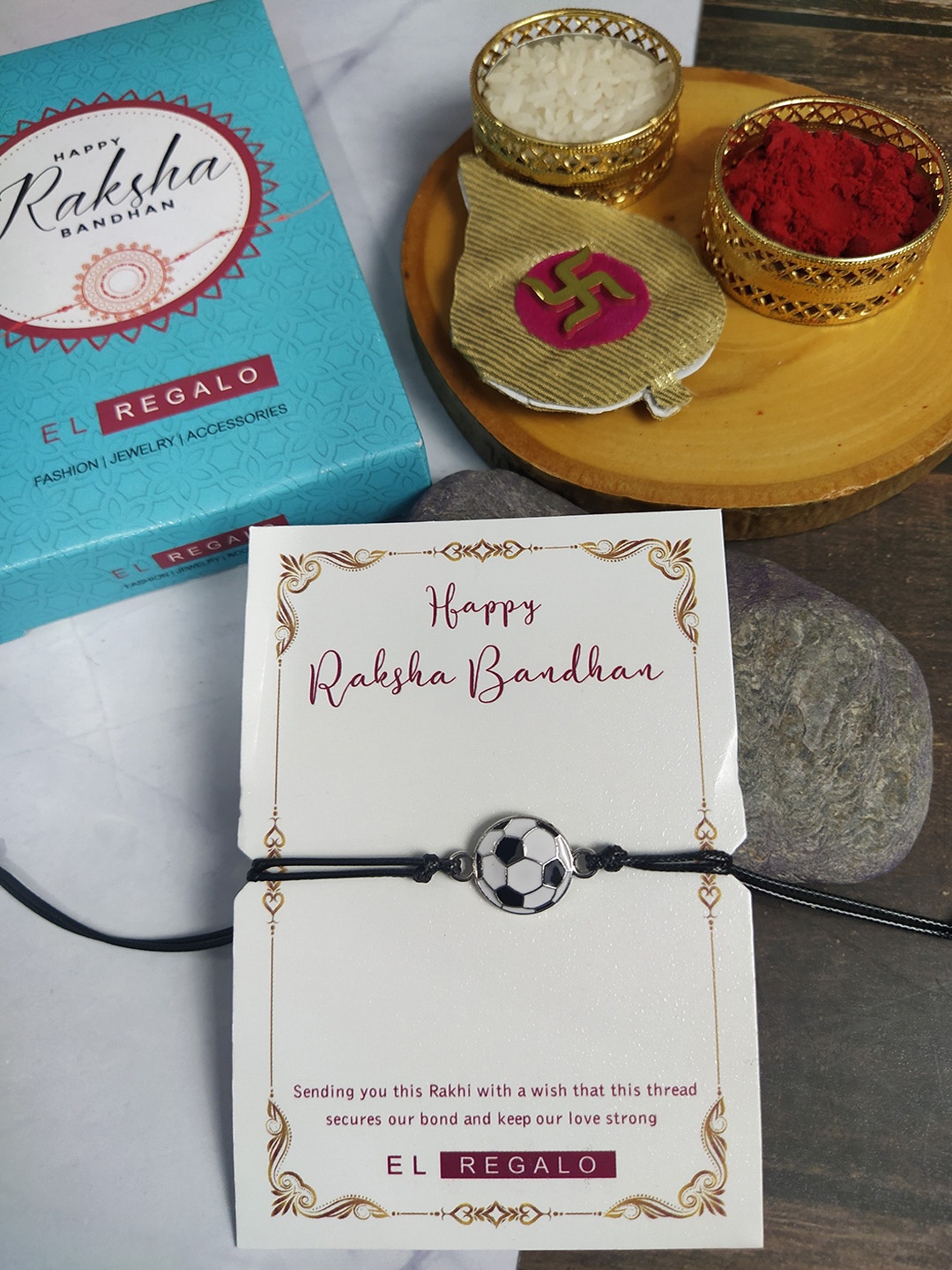 

EL REGALO Foot Ball Charm Detail Wraparound Rakhi, Black