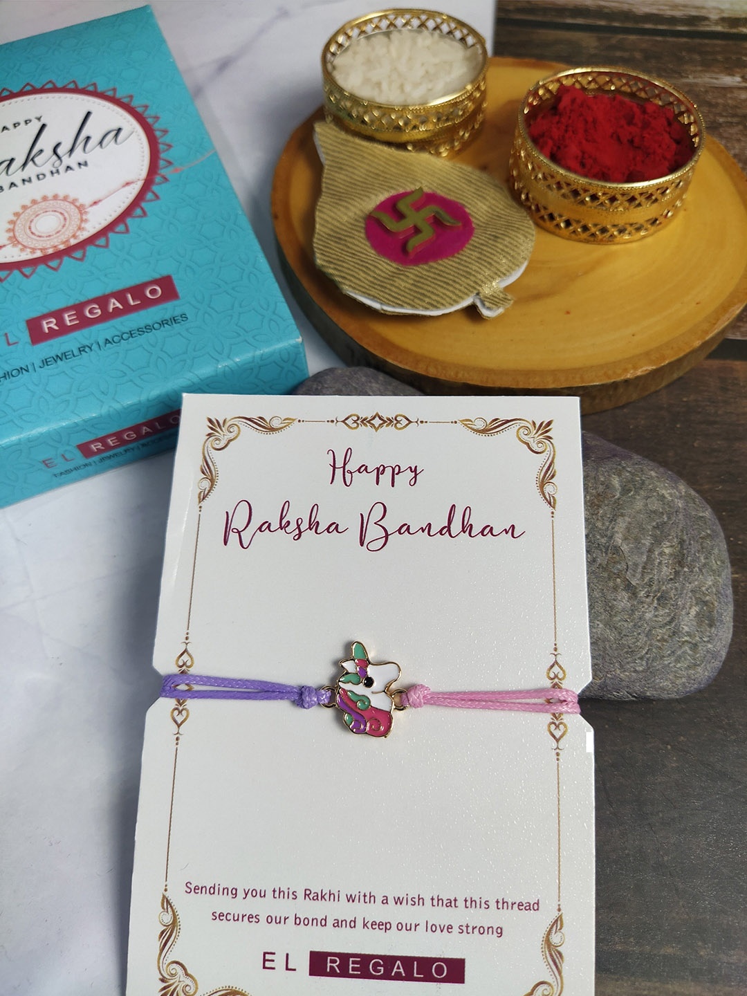 

EL REGALO Boys Unicorn Charm Detail Wraparound Rakhi, Blue
