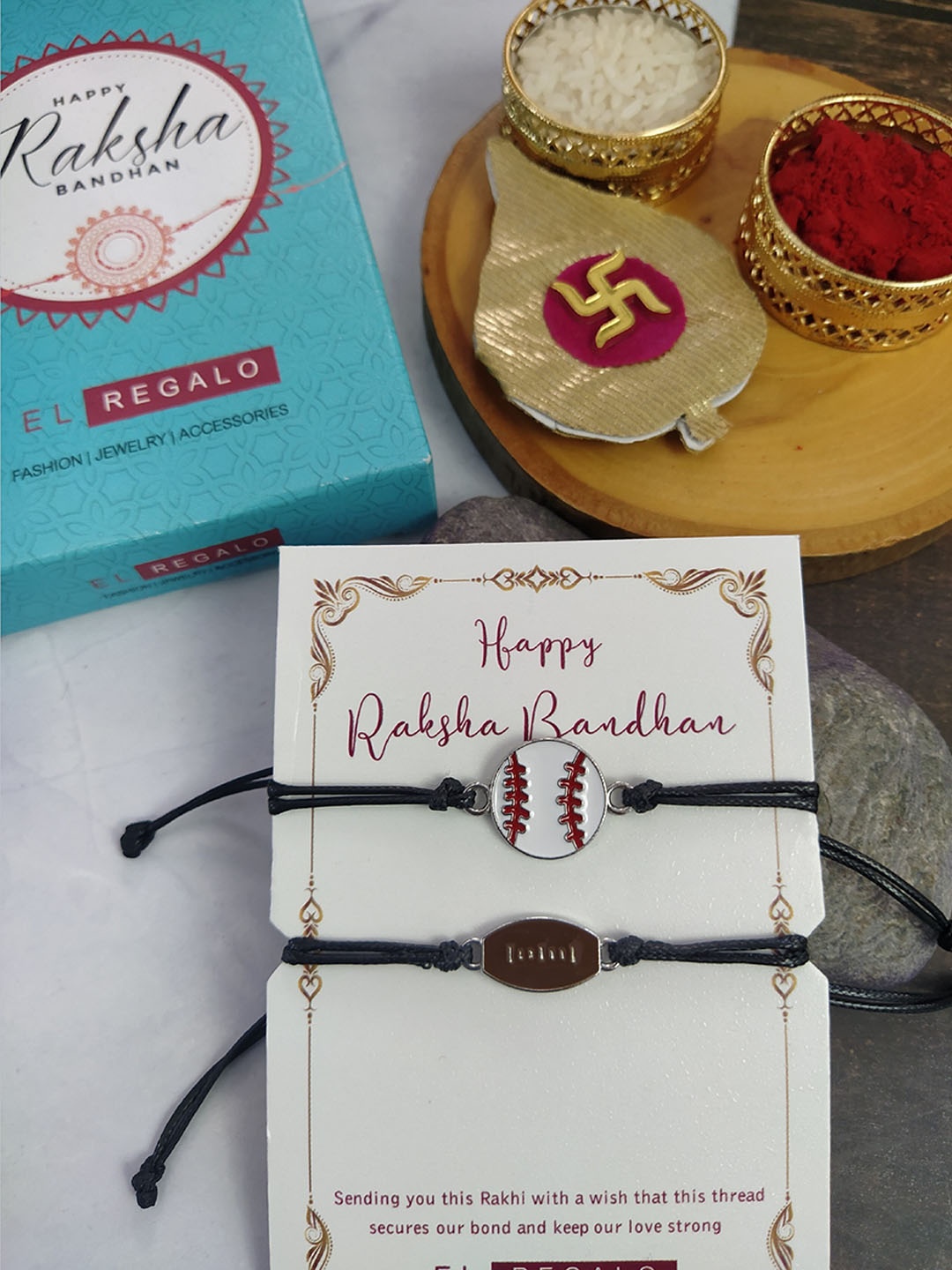 

EL REGALO Men Set Of 2 Charm Detail Rakhis, Black