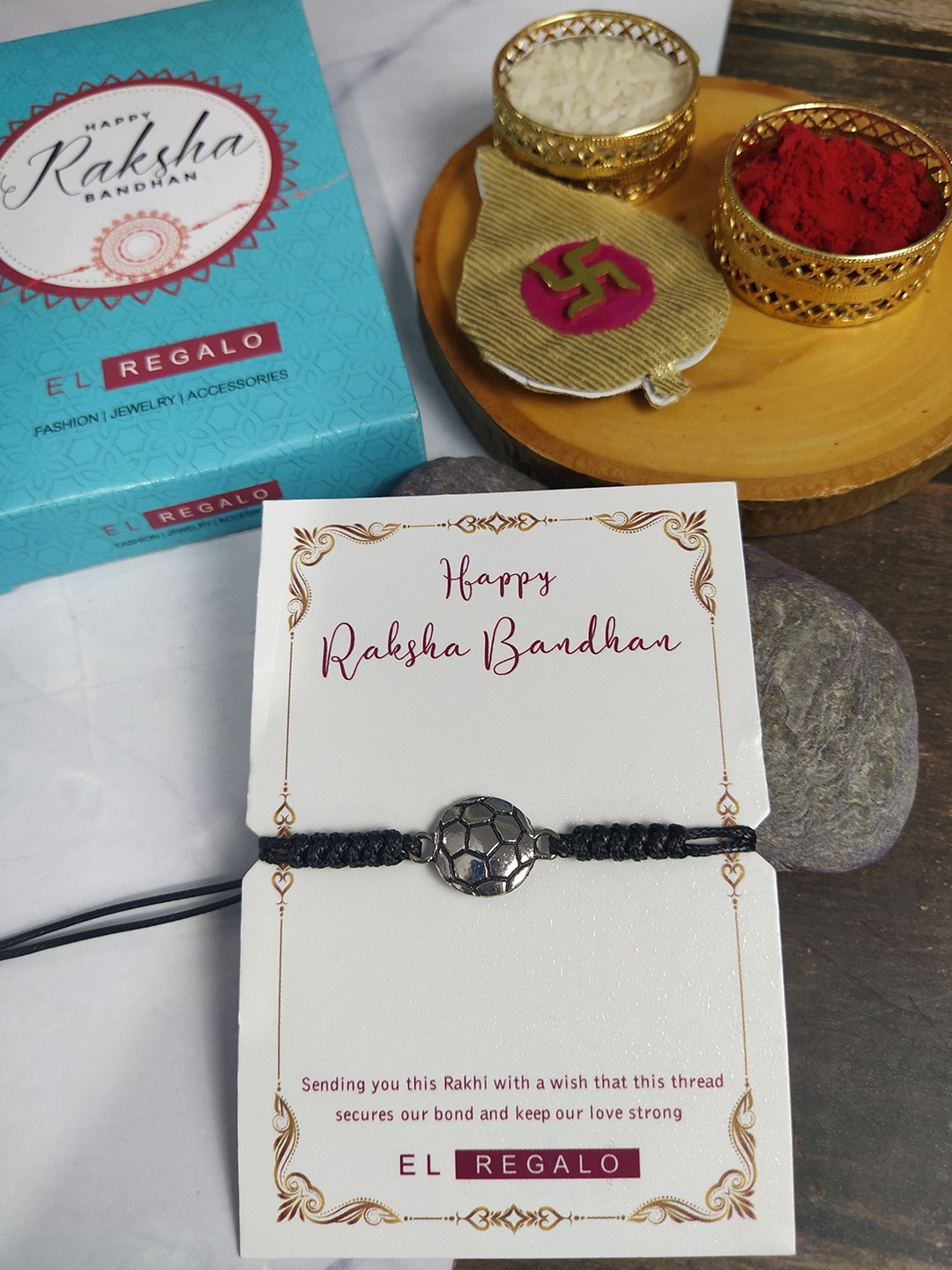

EL REGALO Men Charm Detail Rakhi With Roli Chawal, Black