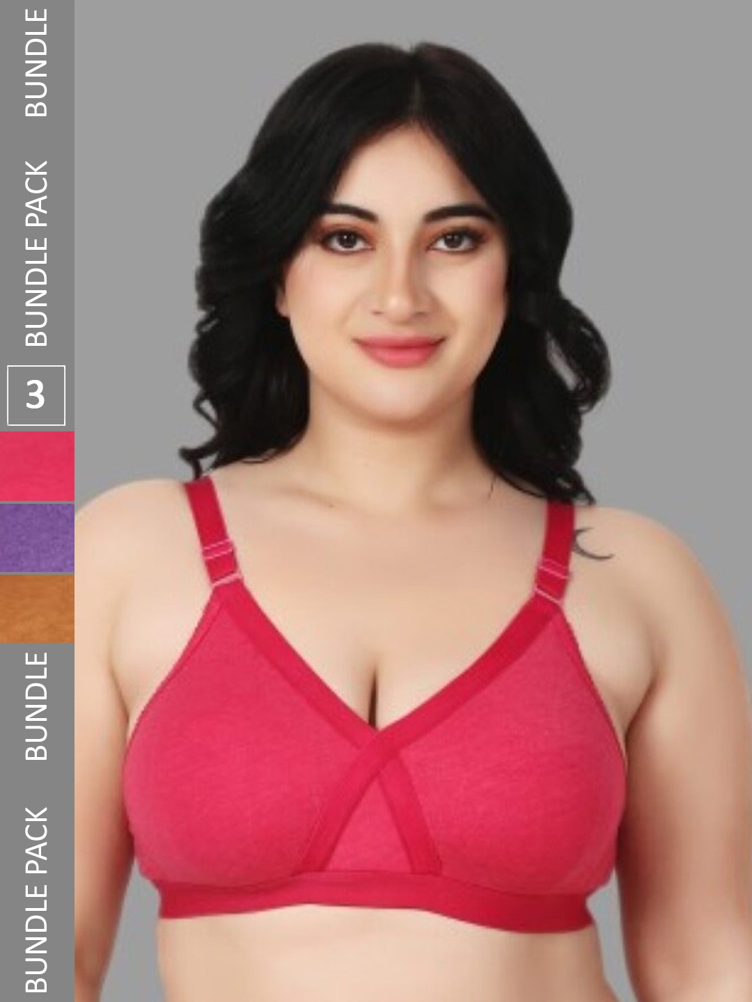 

FUNAHME Pack Of 3 Cotton Full Coverage Non Padded Everyday Bra With All Day Comfort, Pink