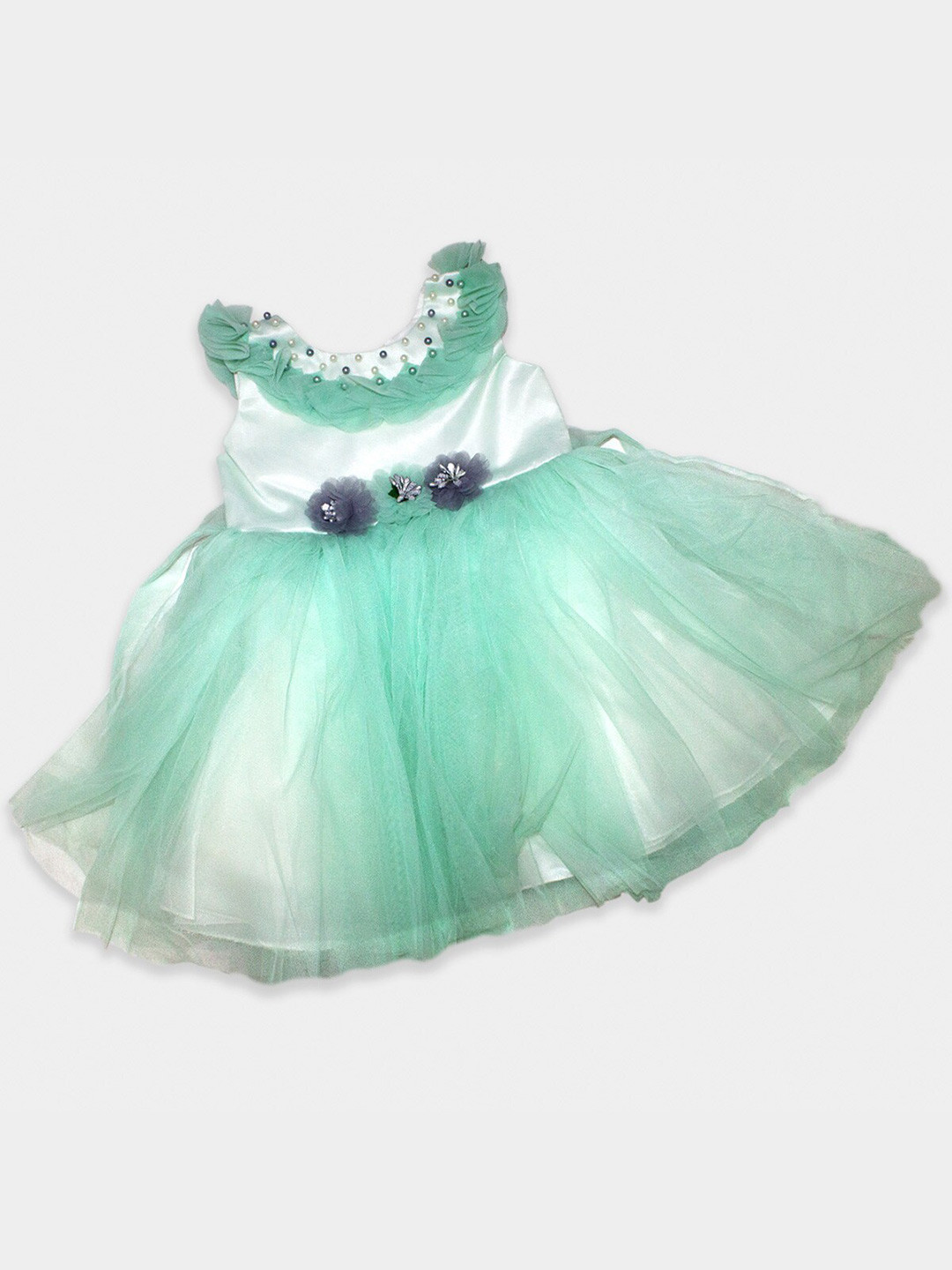 

Born Babies Girls Embellished Round Neck Cotton Fit and Flare, Green
