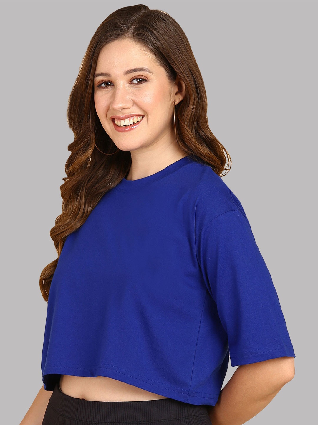 

Adyavastram Round Neck Cotton Boxy Crop Top, Blue