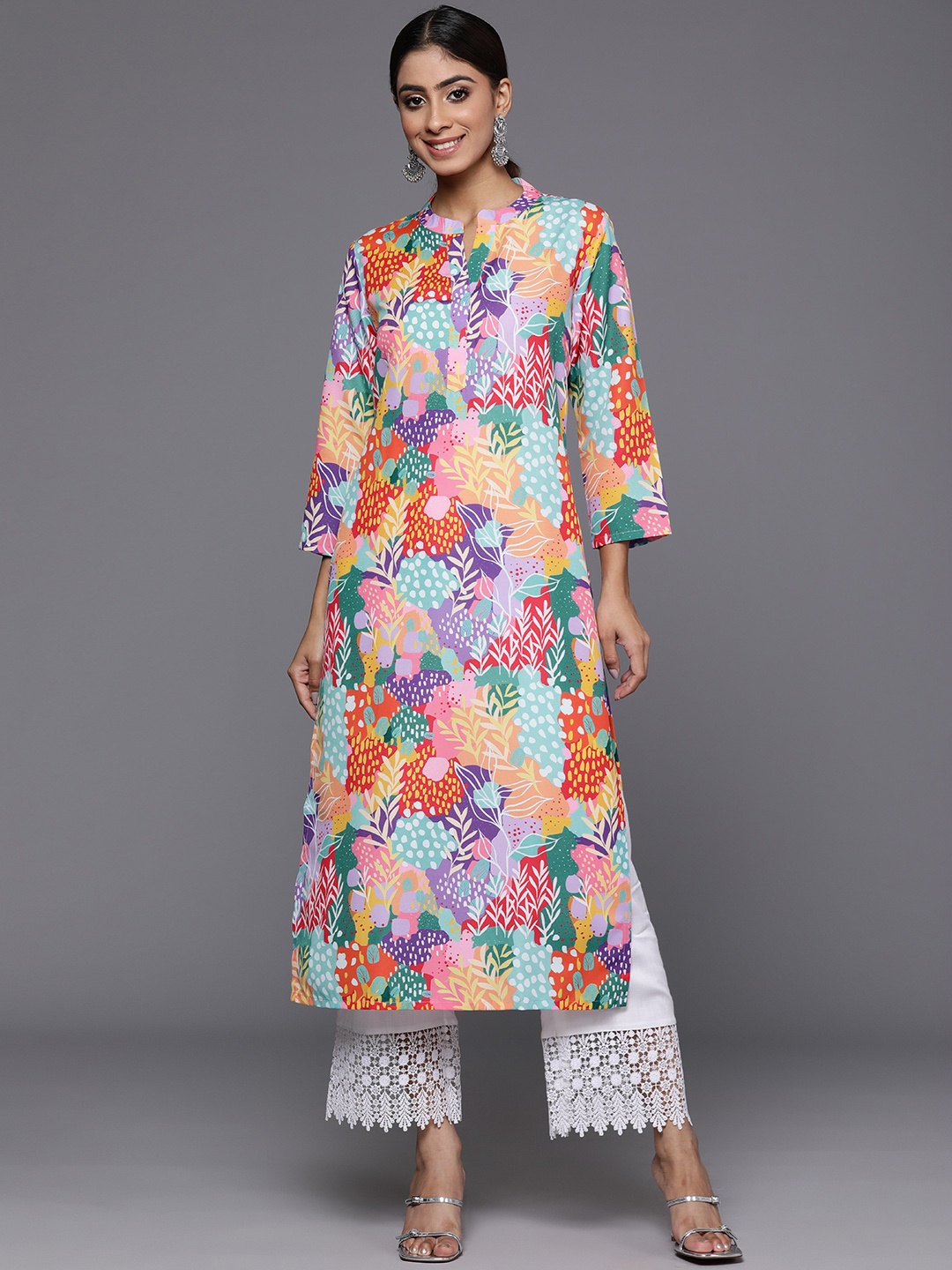 

Varanga Printed Mandarin Collar Kurta, Multi