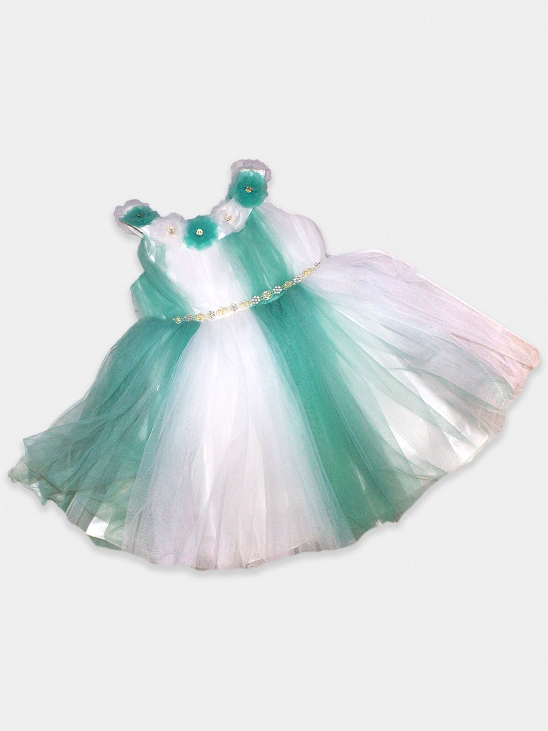 

Born Babies Girls Embellished Cotton Fit & Flare Maxi Dress, Green