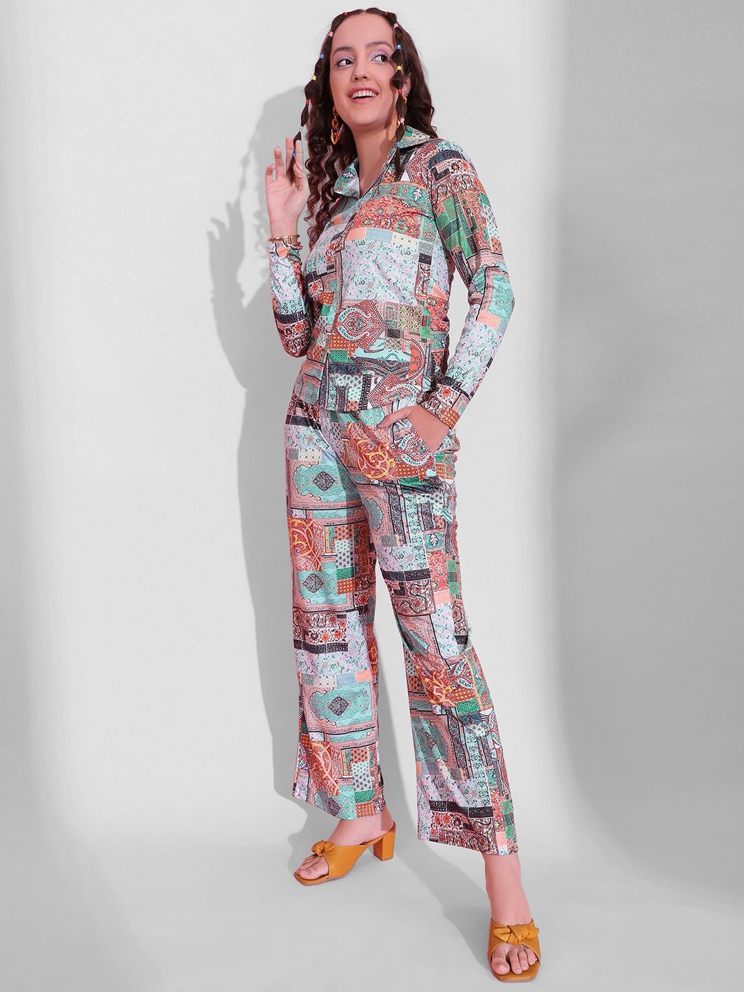 

Selvia Printed Shirt With Trouser, Brown