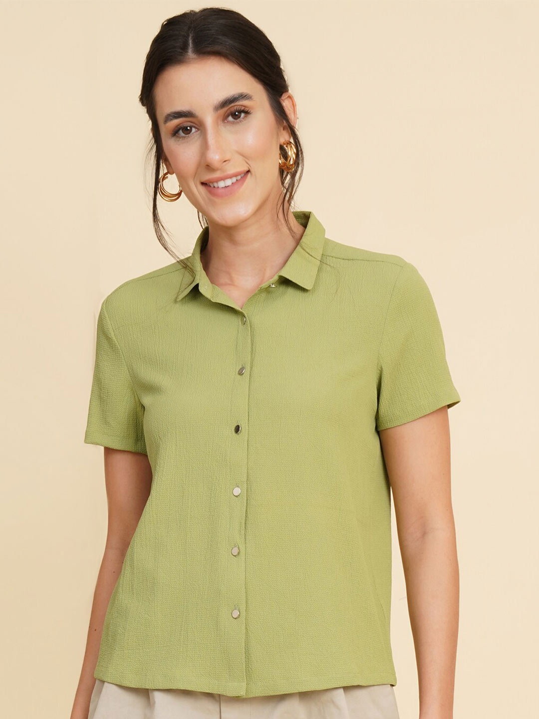 

HOUSE OF KKARMA Classic Fit Spread Collar Casual Shirt, Lime green