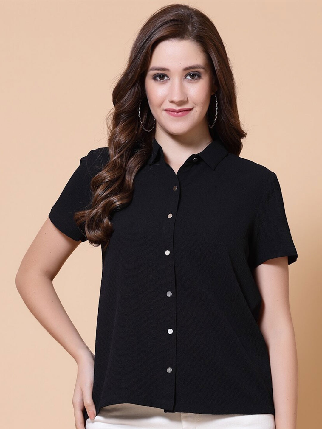 

HOUSE OF KKARMA Classic Fit Spread Collar Casual Shirt, Black