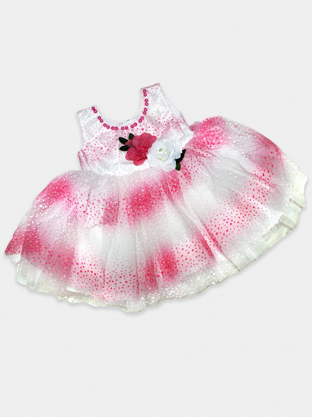 

Born Babies Infants Striped Self Design Cotton Fit & Flare Dress, Pink