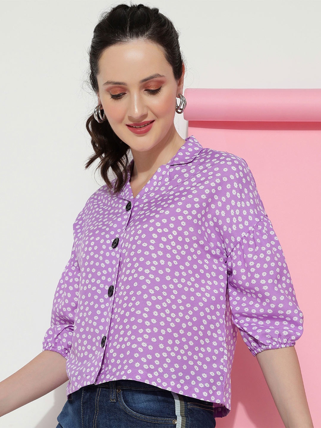 

CLEMIRA Floral Print Shirt Style Top, Purple