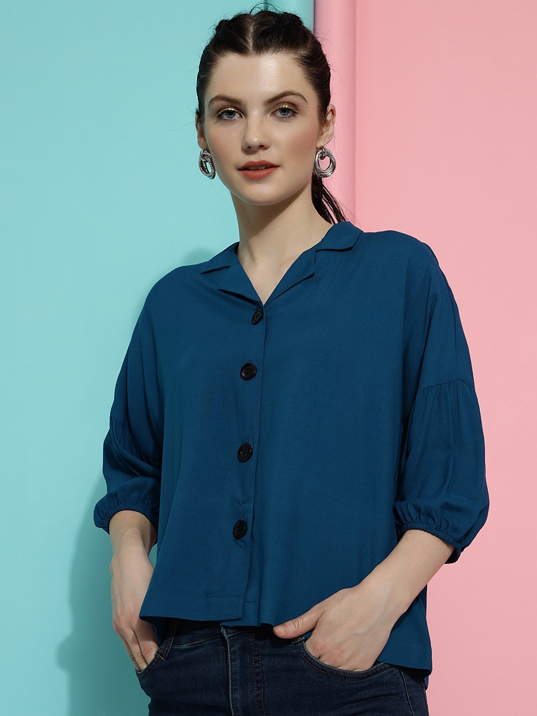 

CLEMIRA Drop Shoulder Shirt Style Top, Taupe