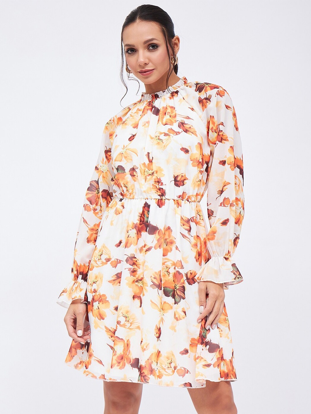 

Harpa Floral Printed Puff Sleeve Fit & Flare Dress, White