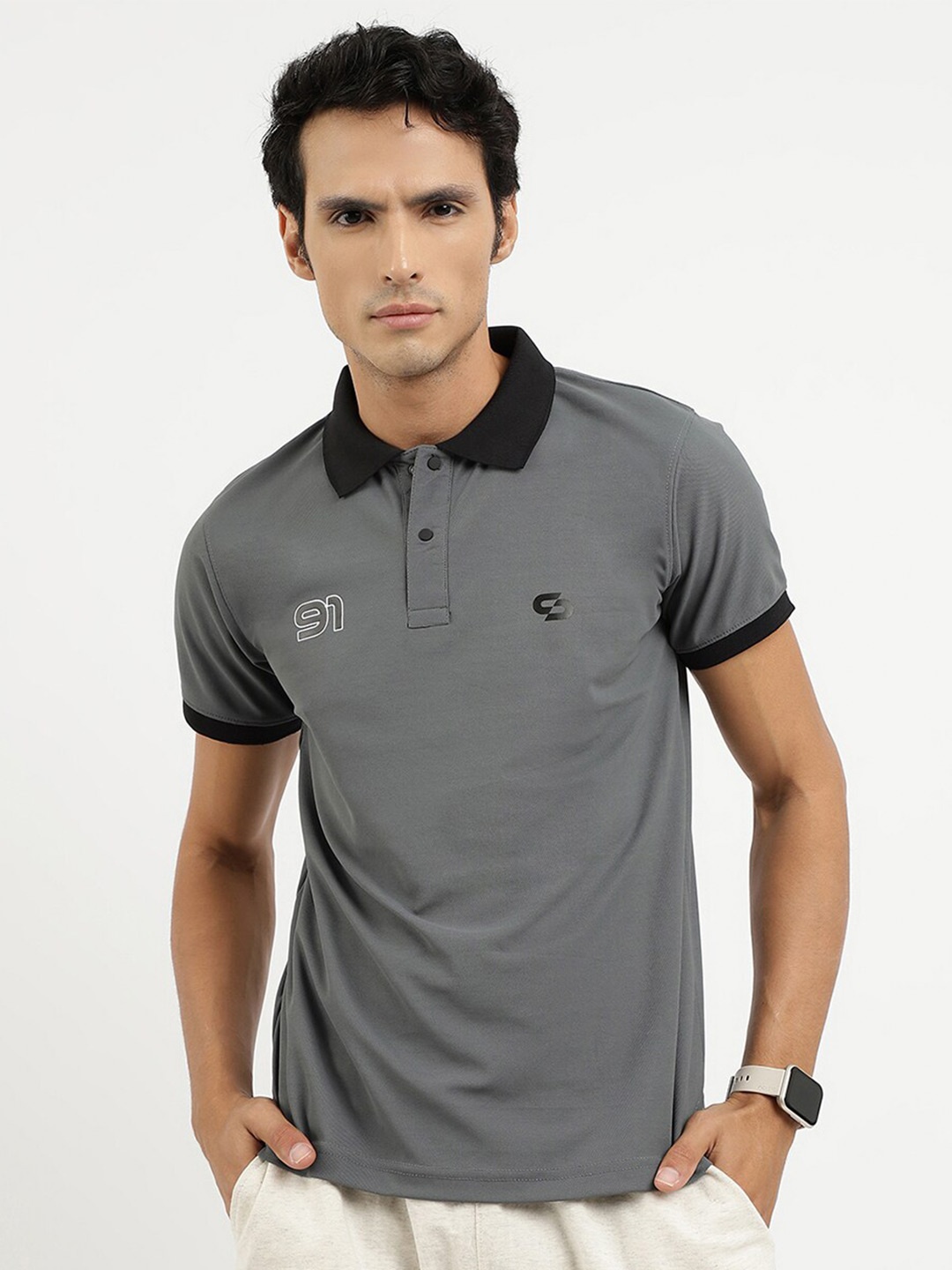 

Spolei Slim Fit Polo Collar T-Shirt, Charcoal