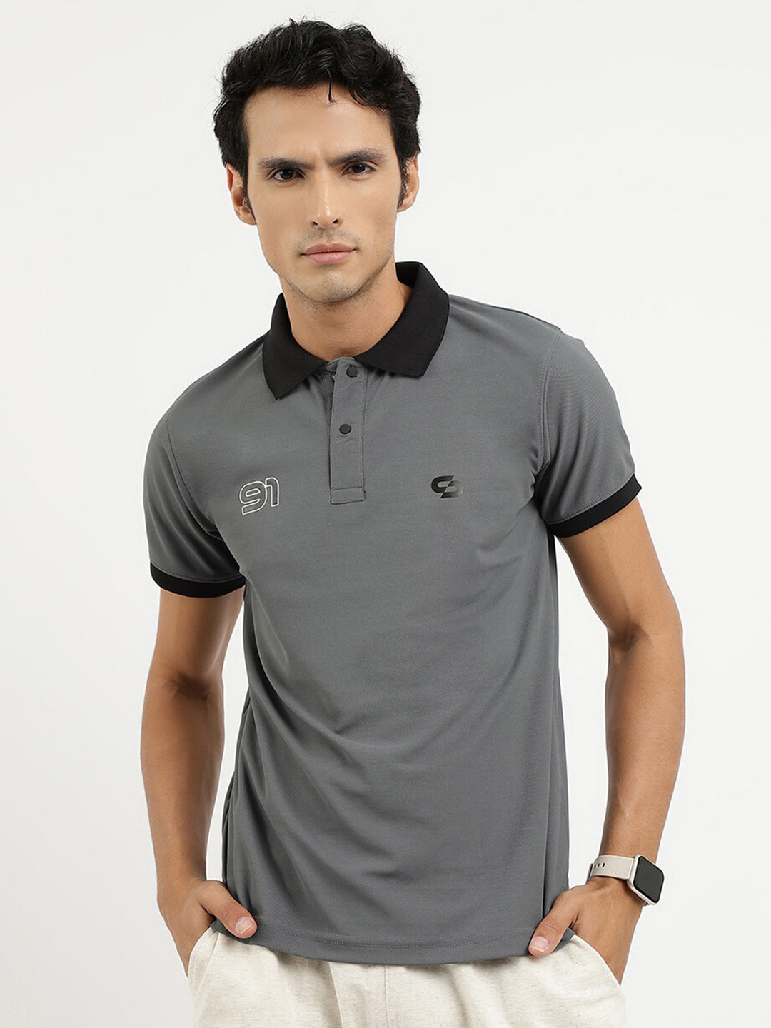 

Spolei Slim Fit Polo Collar T-Shirt, Grey
