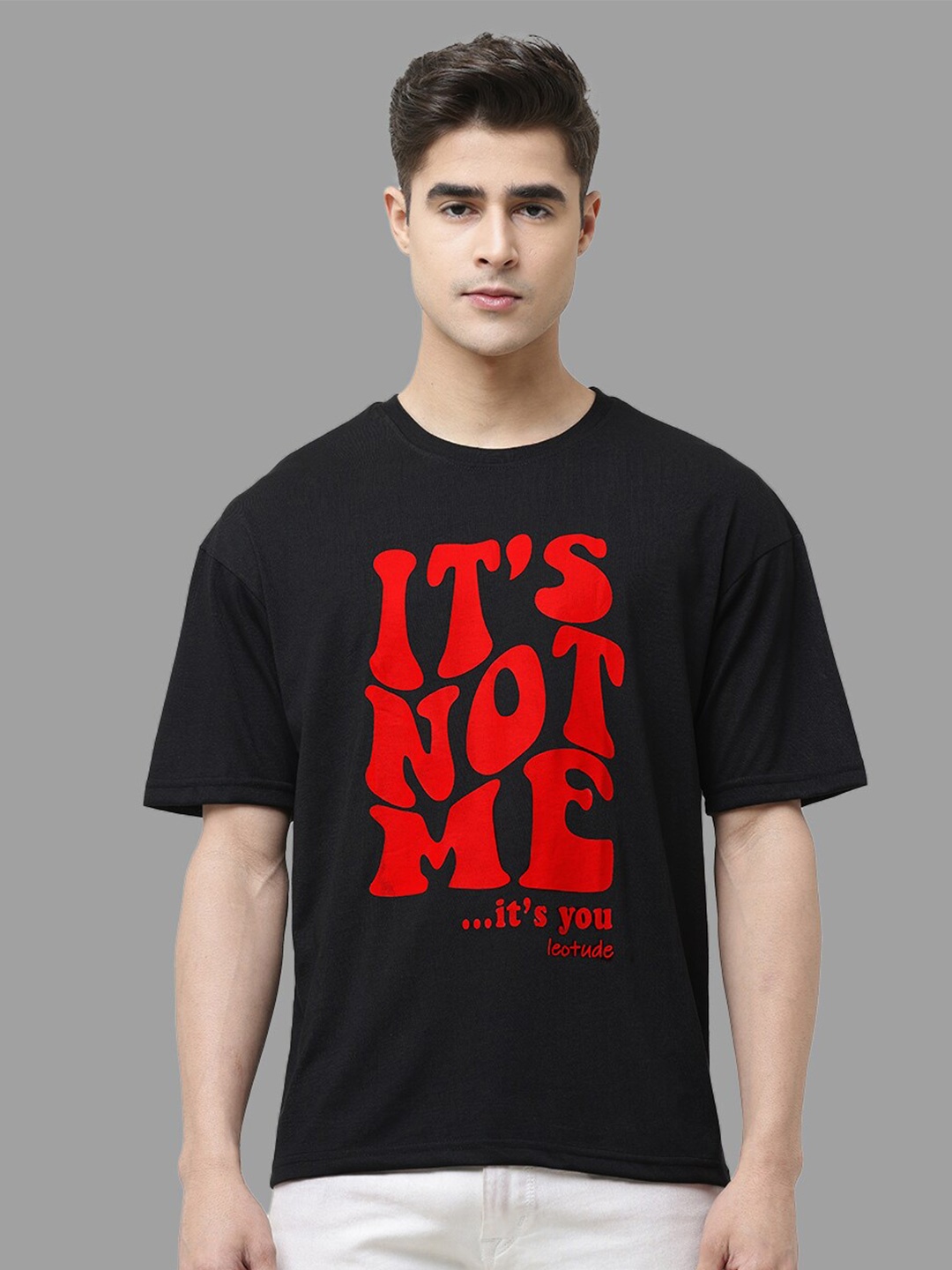 

Leotude Typography Printed Oversized Cotton T-Shirt, Black