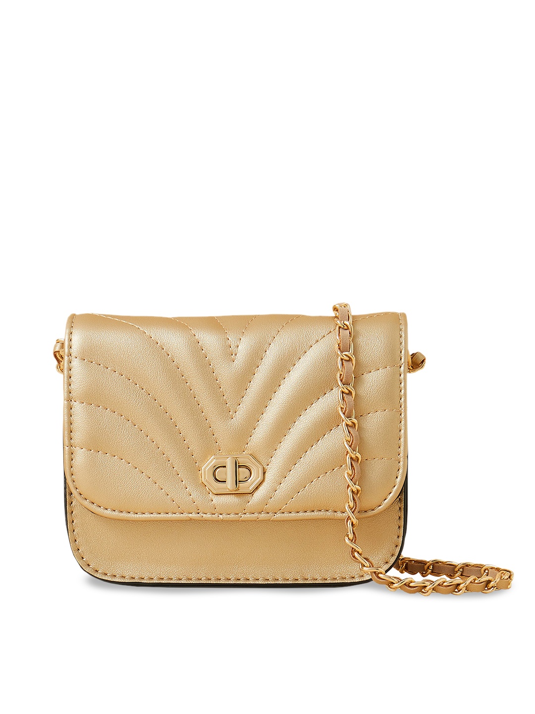 

Accessorize Girls Textured PU Structured Sling Bag With Quilted, Gold