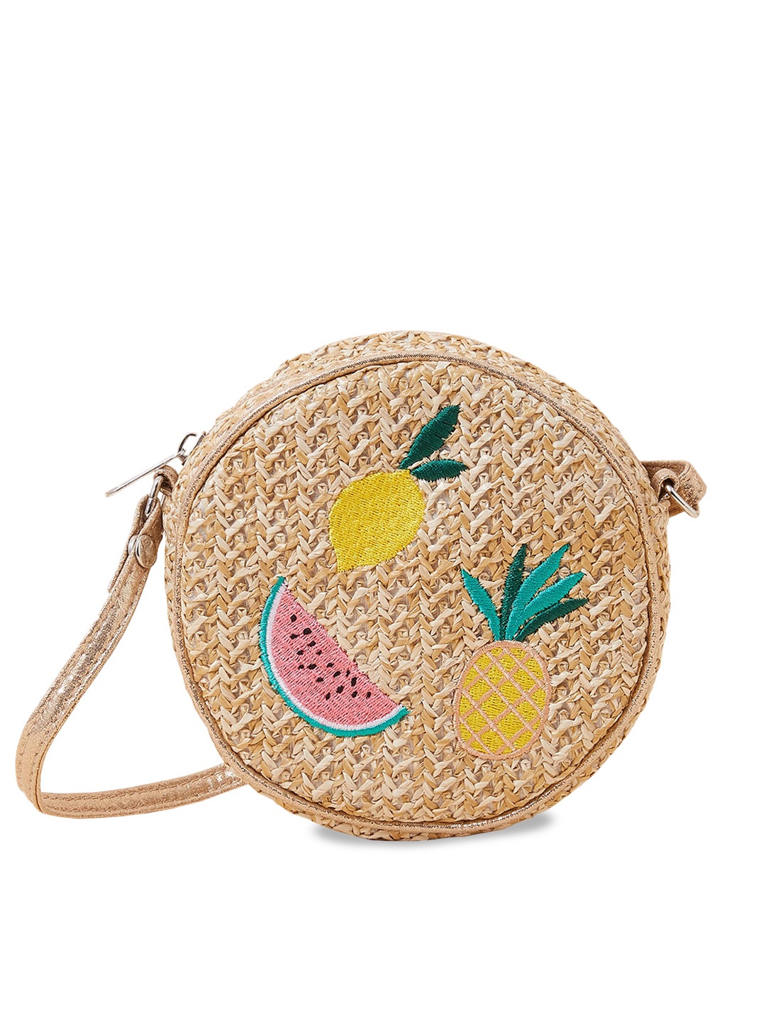 

Accessorize Girls Fruit Embroidered Structured Sling Bag, Beige