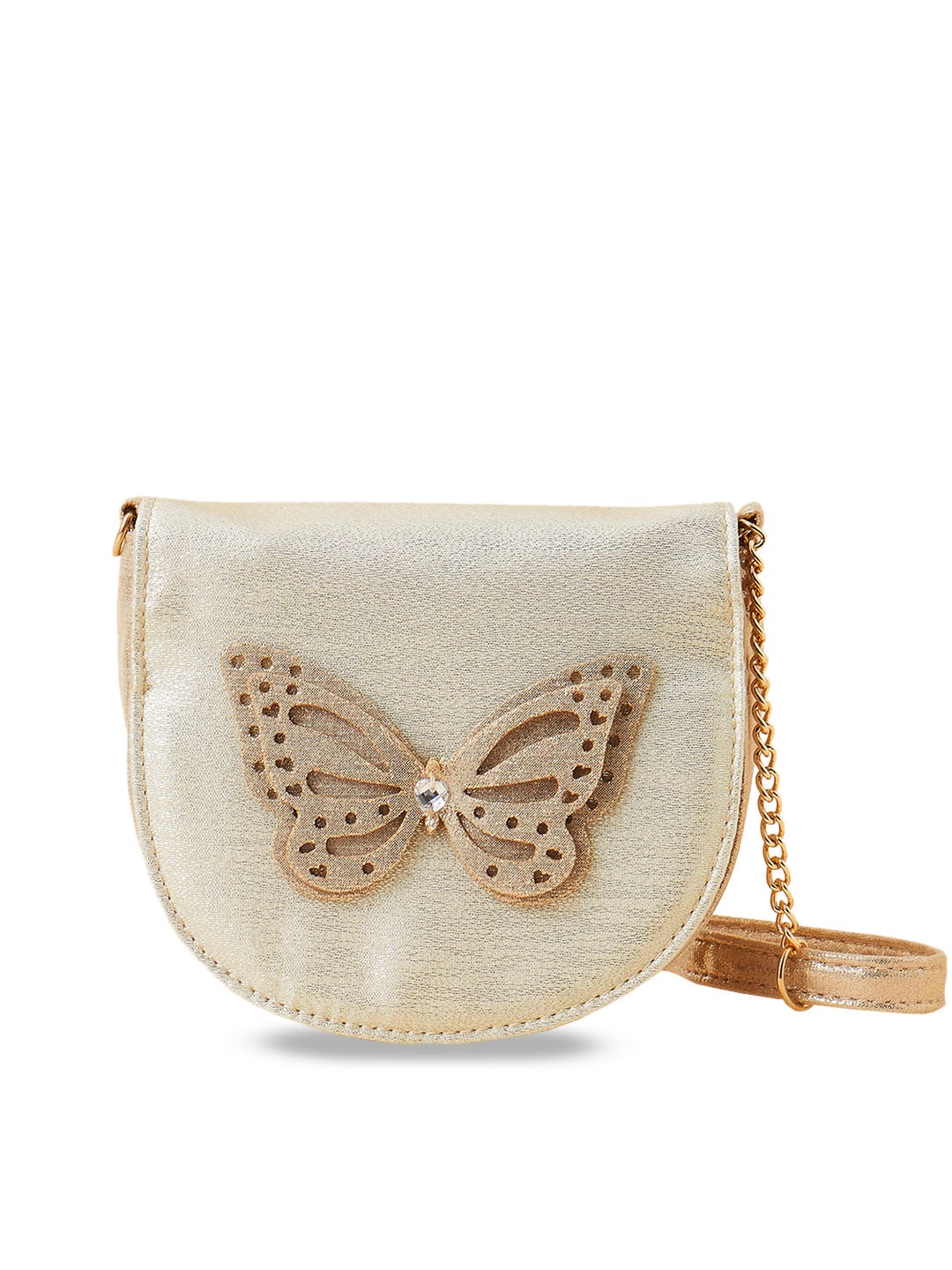 

Accessorize Girls Embellished Structured Sling Bag With Butterfly Detail, Gold