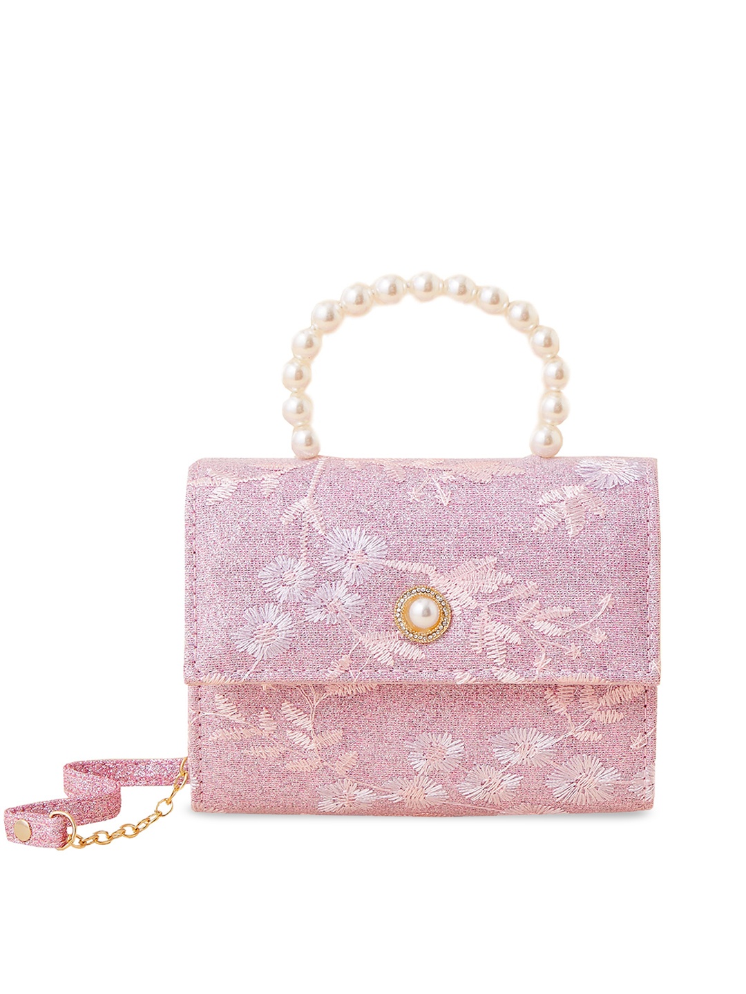 

Accessorize Girls Floral Embroidered Structured Satchel bag With Embellished, Pink