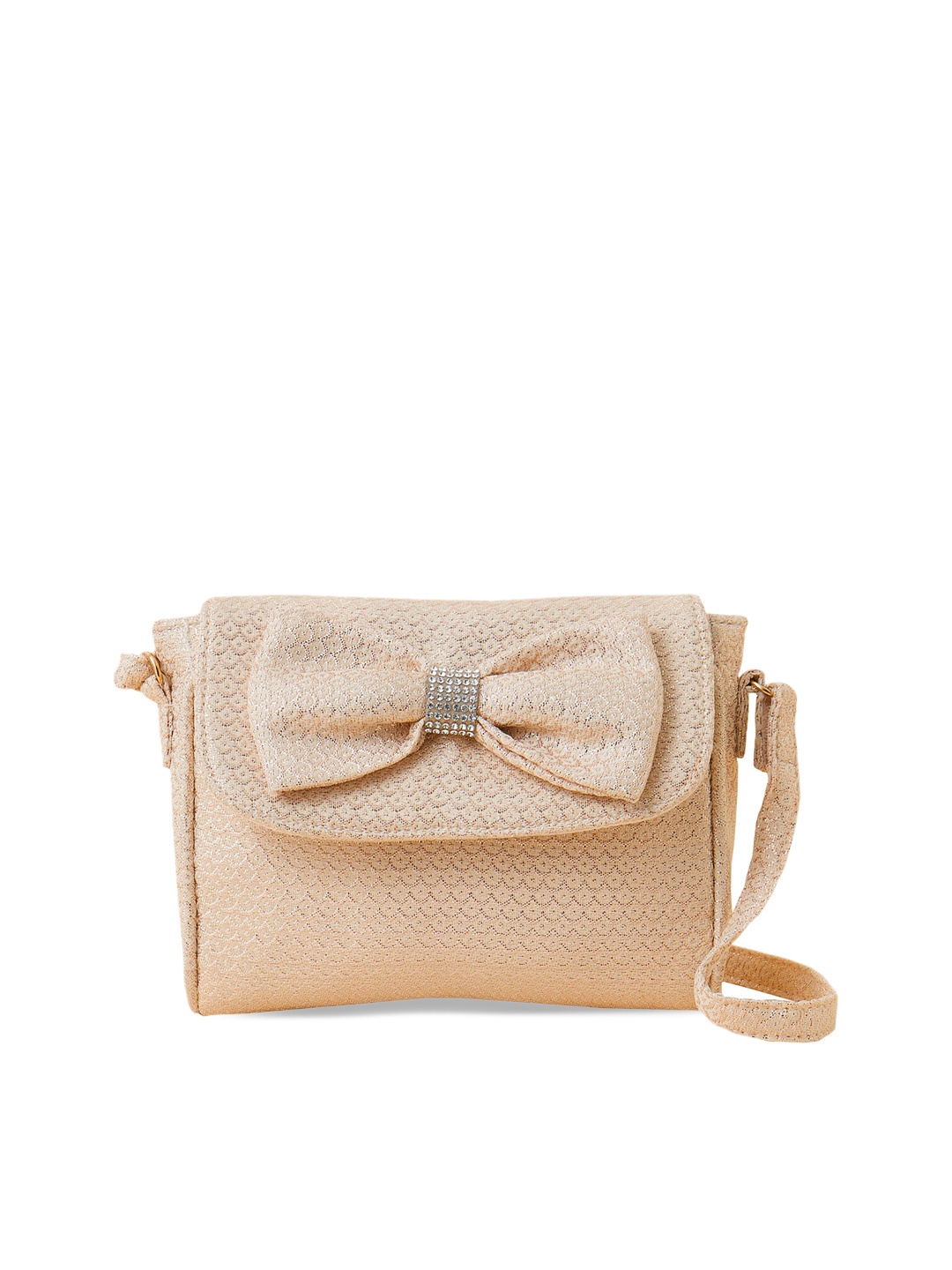 

Accessorize Girls Self Design Bow Detail Structured Sling Bag, Beige