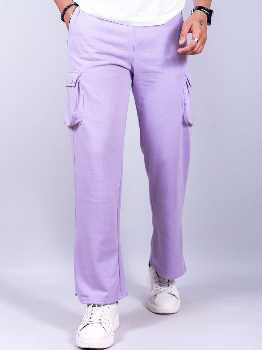 

Tistabene Men Cotton Boot-Cut Straight Track Pants, Lavender