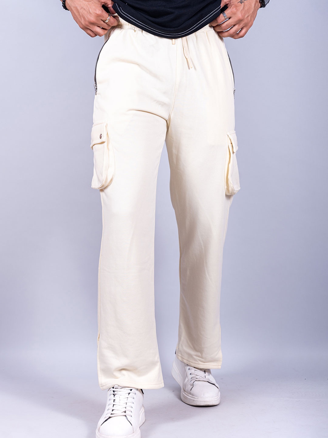 

Tistabene Men Cotton Boot-Cut Straight Track Pants, Cream