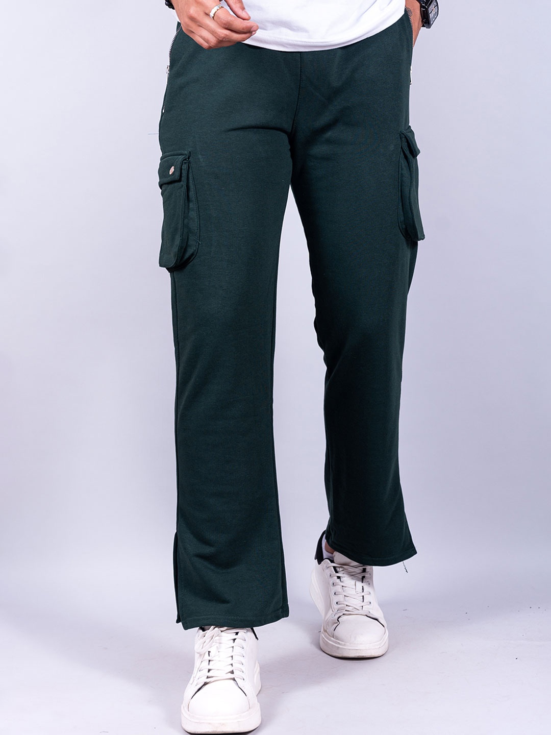 

Tistabene Men Cotton Boot-Cut Straight Cargo Track Pants, Green
