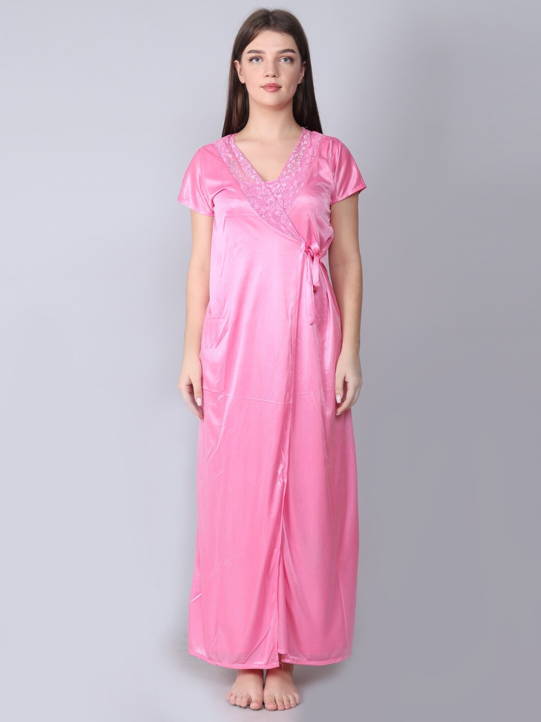 

XPIOX Satin Maxi Nightdress With Robe, Pink