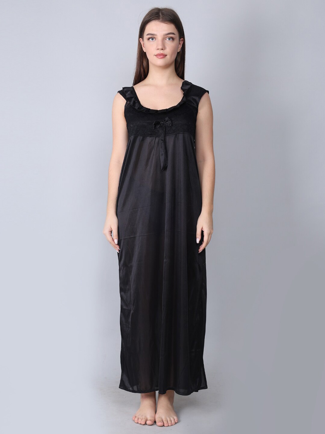 

XPIOX Satin Maxi Nightdress With Robe, Black