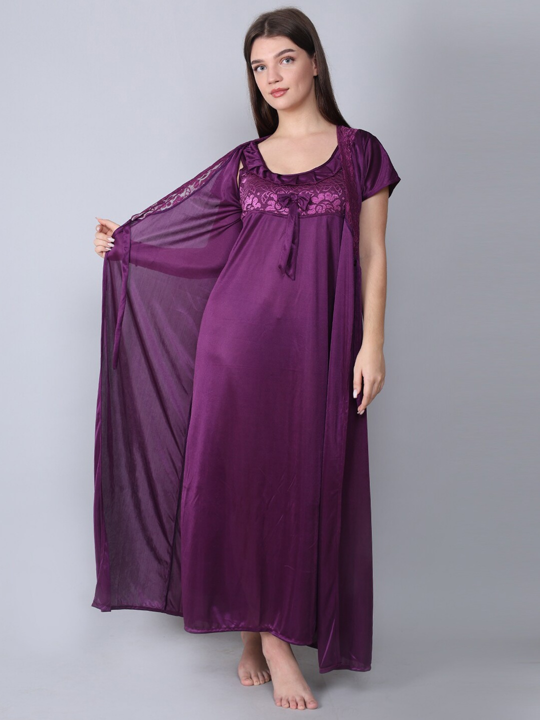 

XPIOX Satin Maxi Nightdress With Robe, Purple