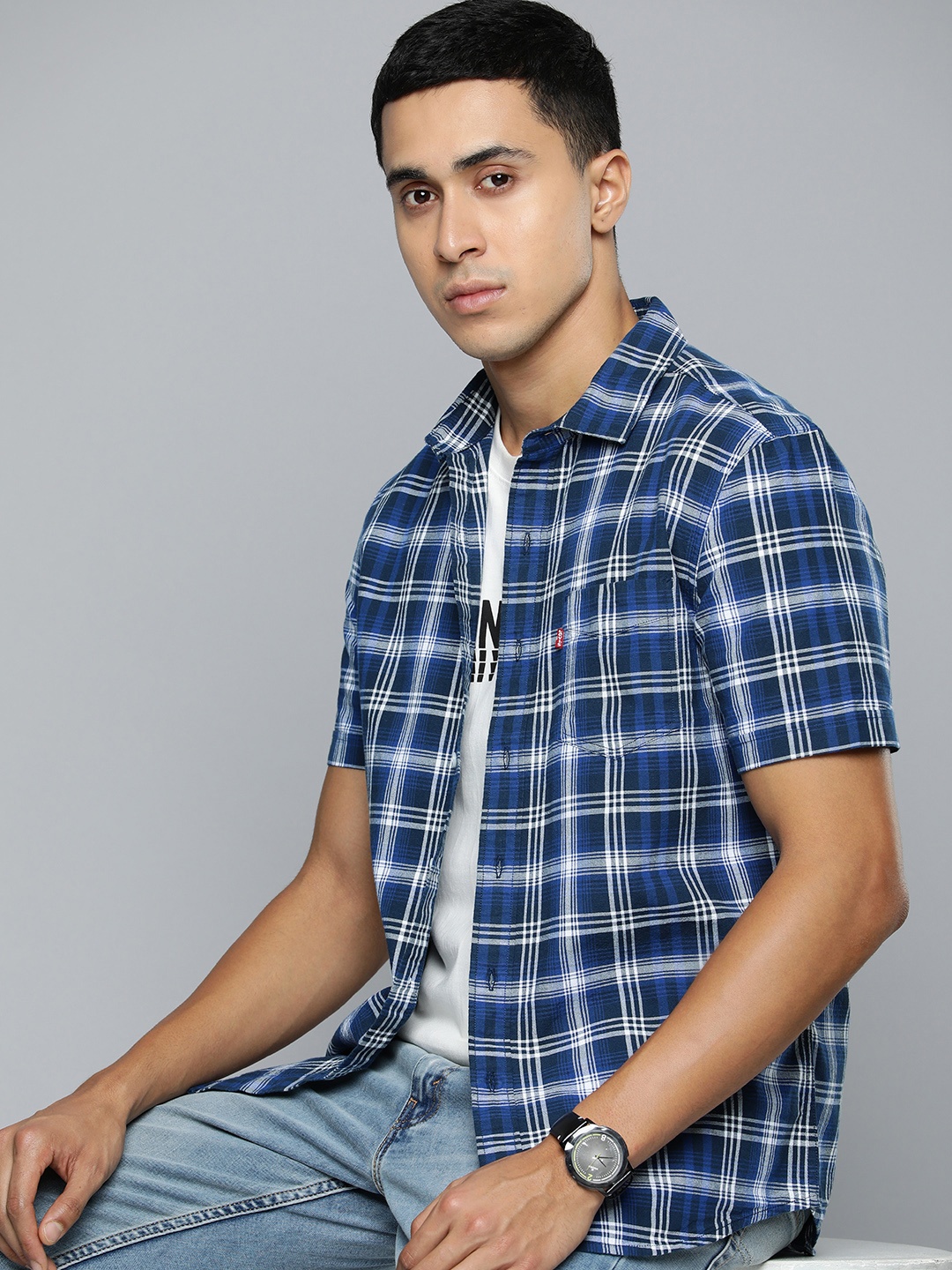 

Levis Pure Cotton Checked Casual Shirt, Blue