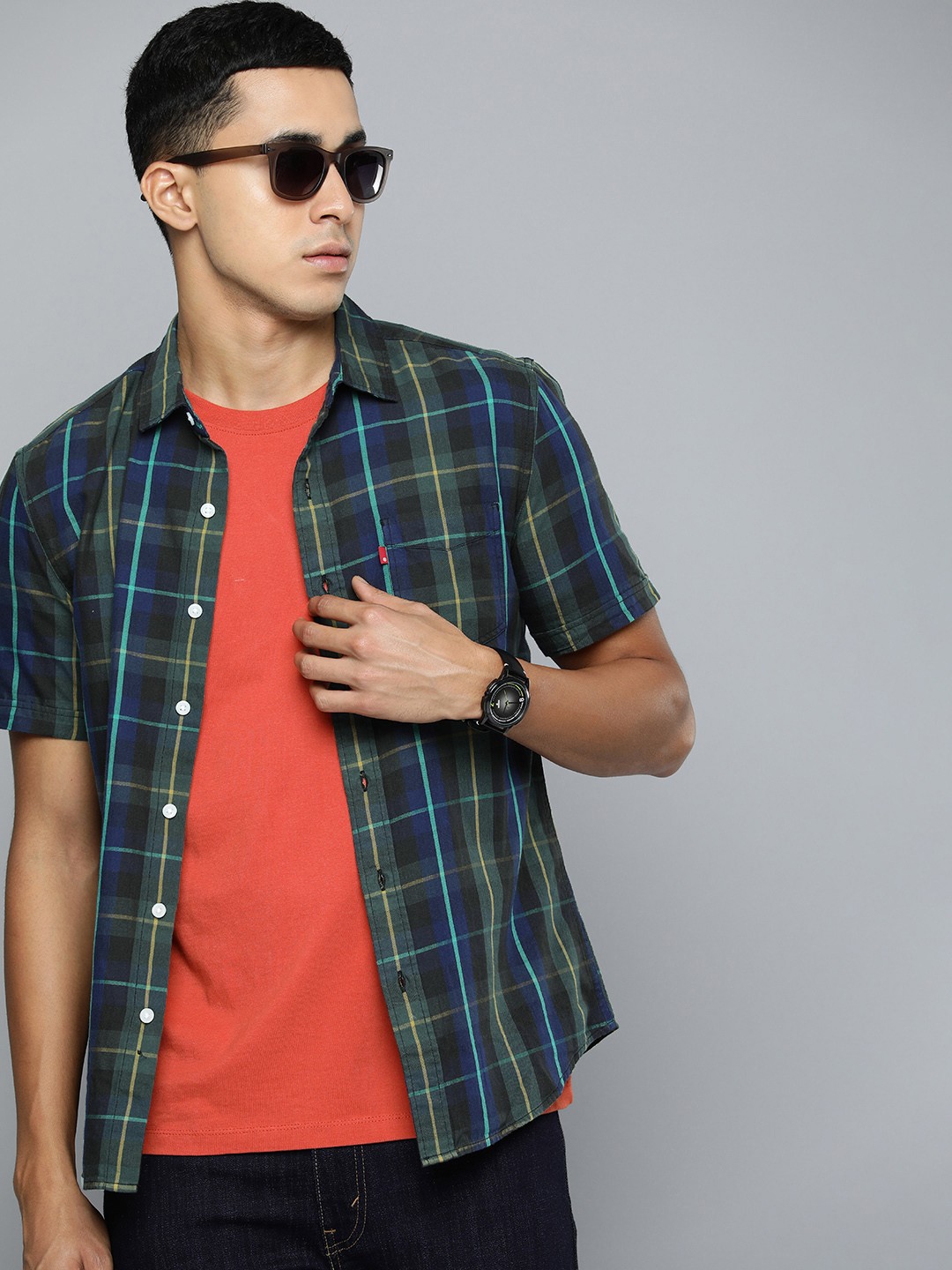 

Levis Slim Fit Checked Pure Cotton Casual Shirt, Blue