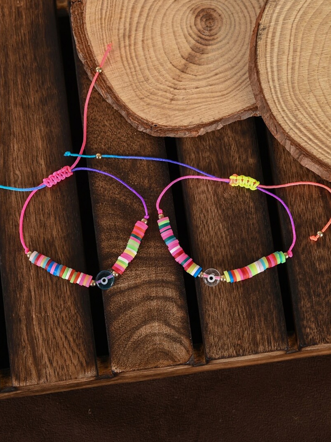 

NVR Unisex Set Of 2 Crystals Wraparound Bracelet, Pink